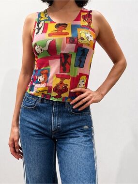 Multi-Color Graphic Sleeveless Mesh Tank Top - Women